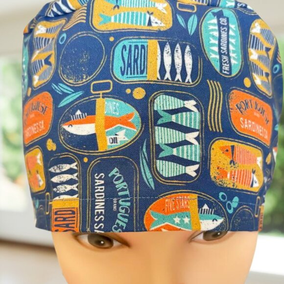 Sardines~ Ponytail Scrub Cap, Surgical Hat, OR, CNA, Cap, CRNA, Gift - Picture 2 of 5